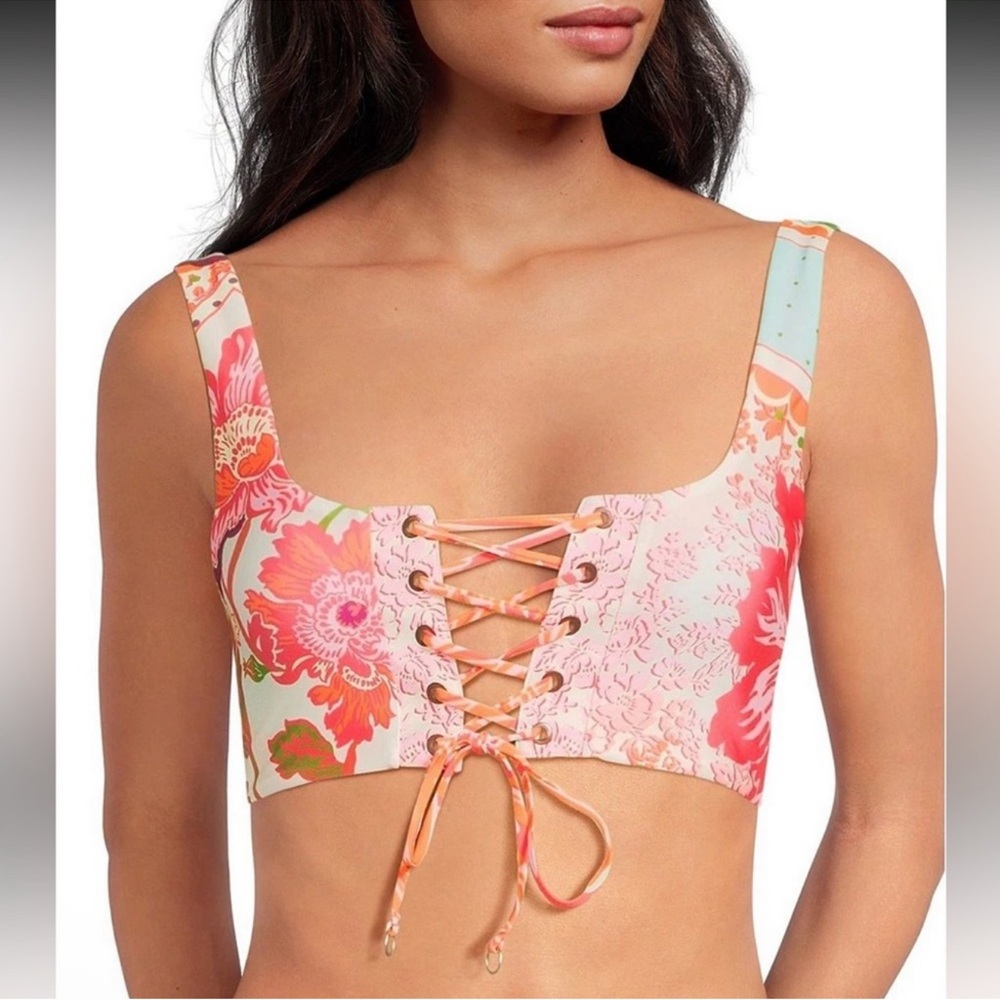 NWT Maaji Dazzle Floral Groove Reversible
Lace Up Bralette Swim Top